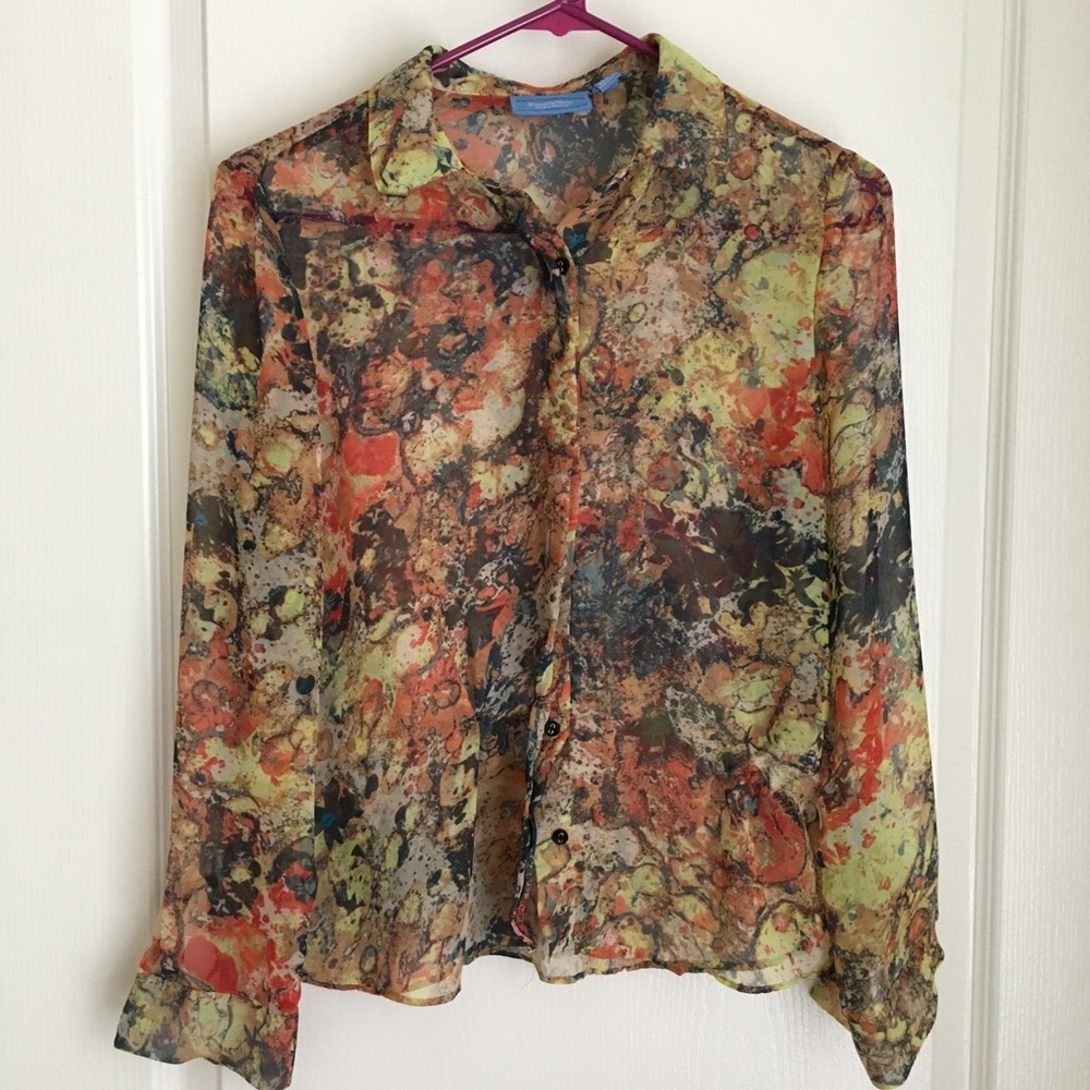 Vera Wang Patterned See Through Blouse Size PS/S